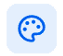 A vibrant 3D illustration of a blue artist palette with colorful paint blobs.