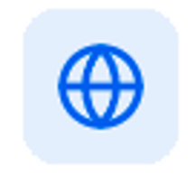 Blue and red globe icon with grid lines.