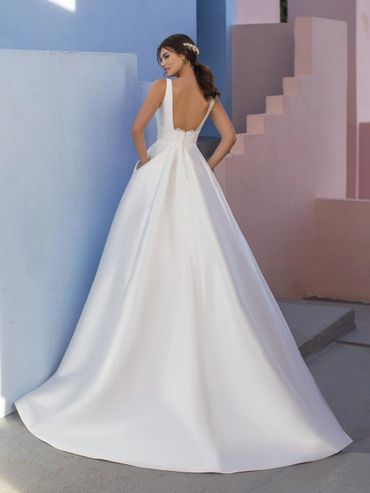 White One satin wedding dress back