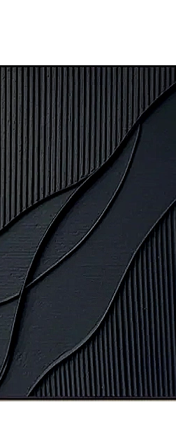 textural black organic pattern with vertical fluted line work with smooth raised edge pieces between