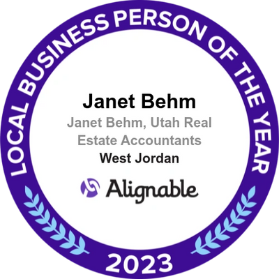 Alignable announces Janet Behm as a 2023 Local Business Person Of The Year. The badge reads, Janet B