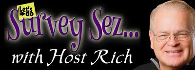 Graphic banner for 'Survey Sez... with Host Rich' featuring a smiling man in glasses.
