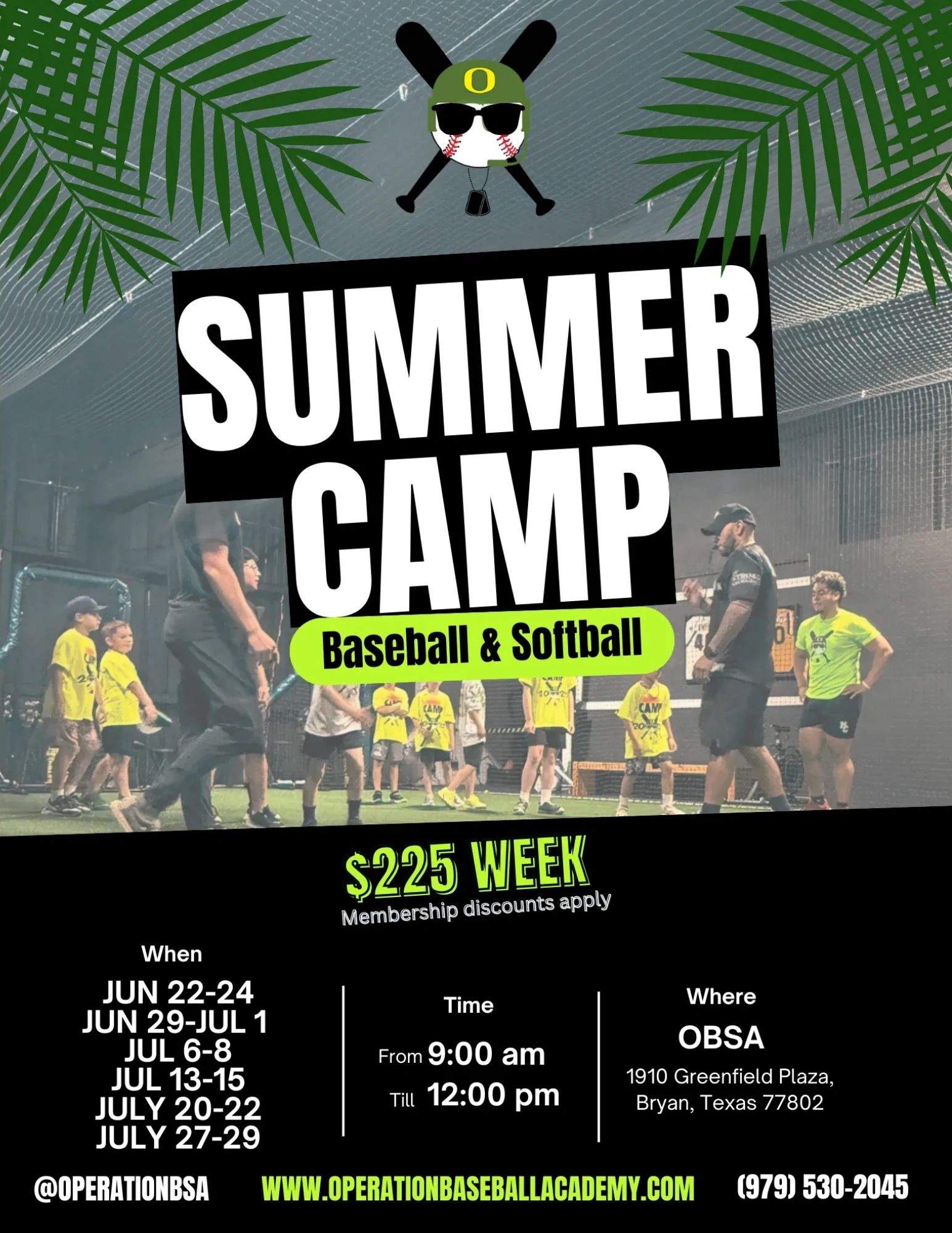 Summer Camp for baseball and softball training with kids and coaches indoors.