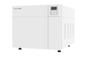White laboratory autoclave sterilizer with digital display.