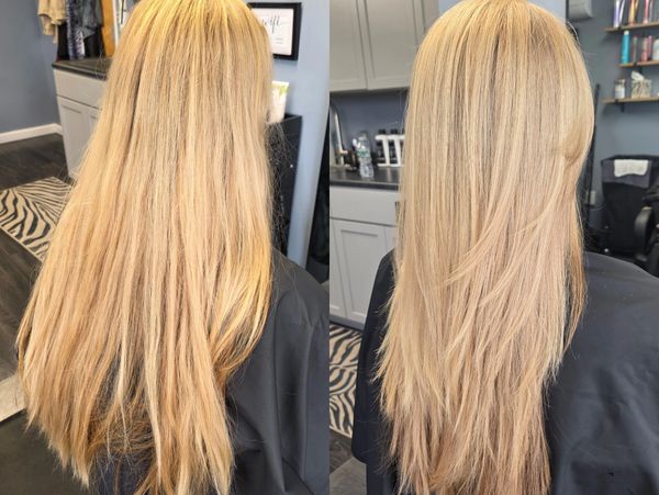 Expert hair stylist creating dimensional balayage for confident women