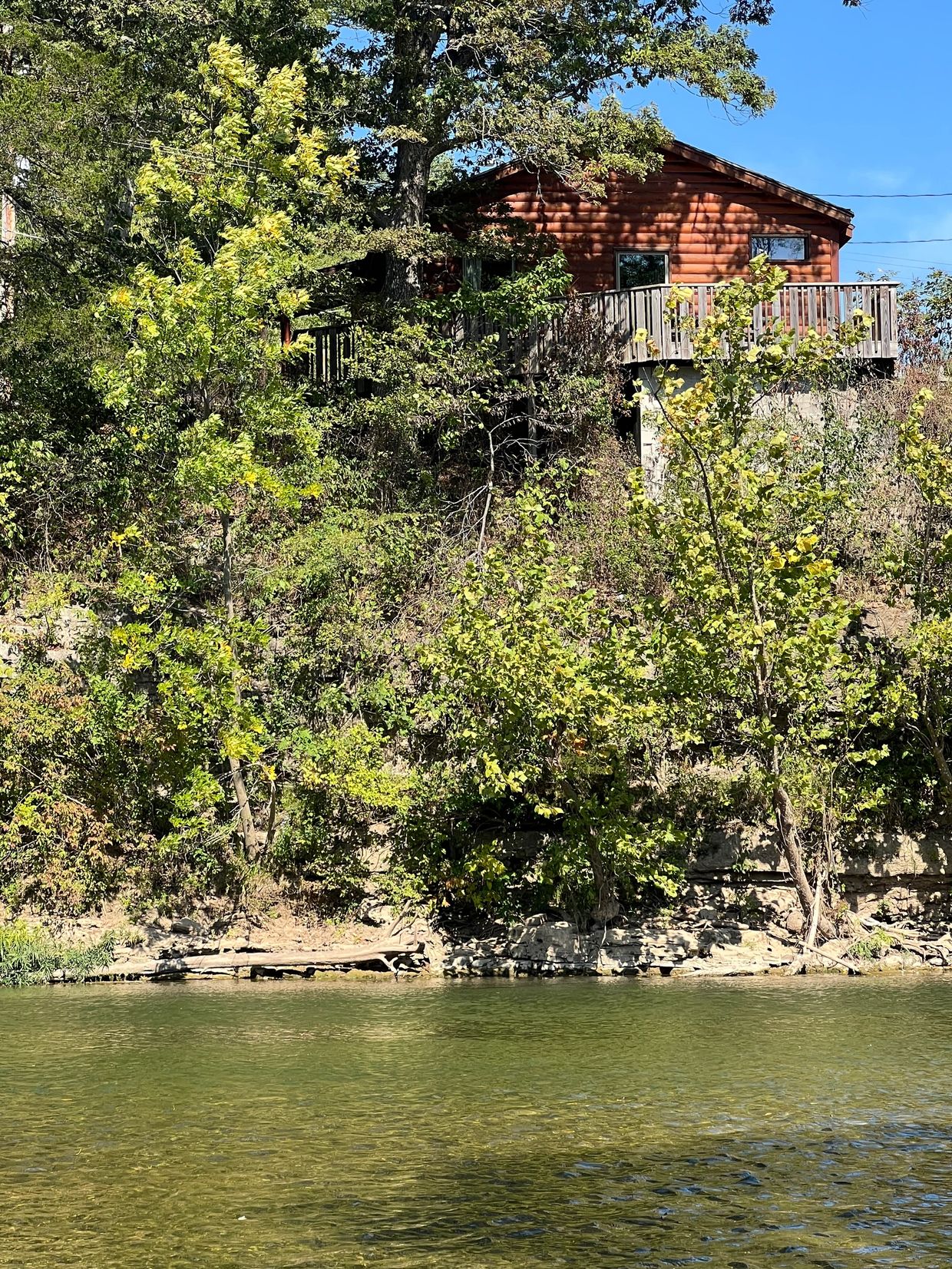 View of Cliffside Cabin 1 at Ginger Blue on Elk River in Noel, MO