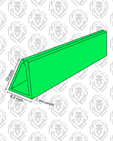 A bright green triangular prism on a black patterned background.