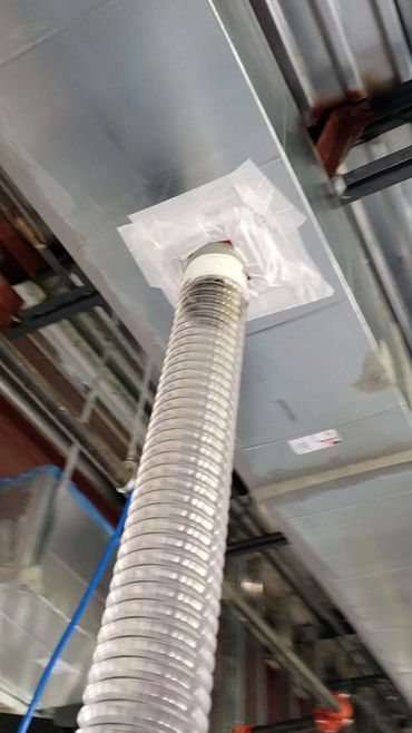 Tapped into duct and ready for duct air leakage test.