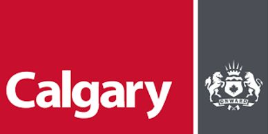 Calgary logo and illustration on a red and grey background