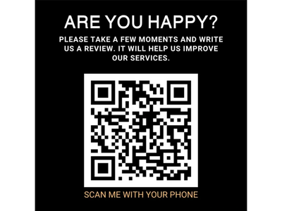 A QR code with a review request 