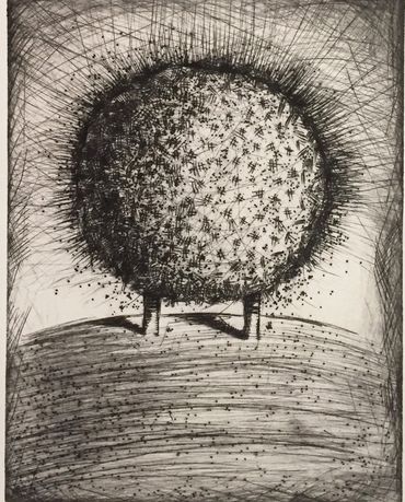 Standing Furball, drypoint etching, 1 of 12. Black and White