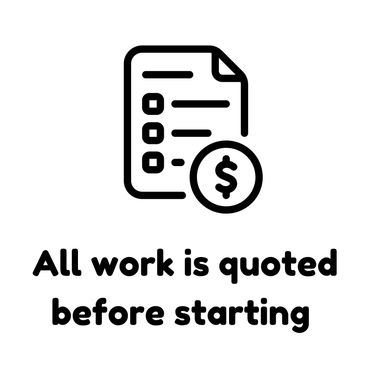 Document icon with dollar sign and text about work quotes before starting.