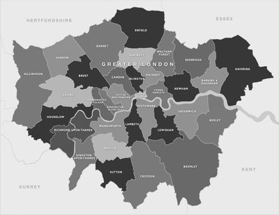 Map showing coverage of asbestos surveys in London.