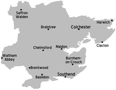 Map of essex showing asbestos survey areas covered.