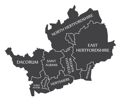Map of Hertfordshire showing Asbestos Survey coverage.
