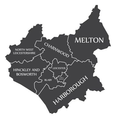 Map of Leicester & surrounding area: Loughborough, Hinckley, Melton Mowbray, Harborough & Coalville