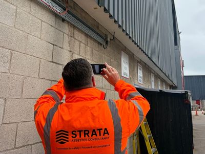 An external asbestos inspection to industrial property during asbestos management survey by Strata.