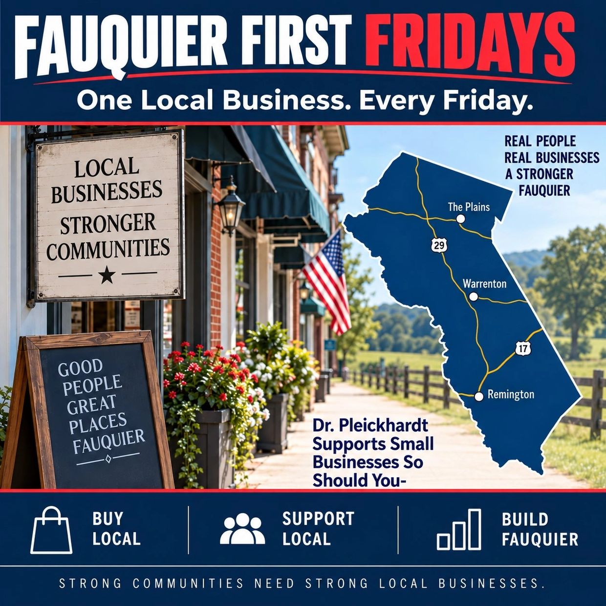 Promotion for supporting local Fauquier businesses every Friday.