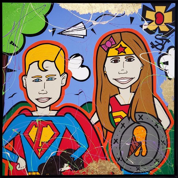 Luis & Gianna II, Acylic & Gold Leaf on Canvas, 40x40 inches, GusColors