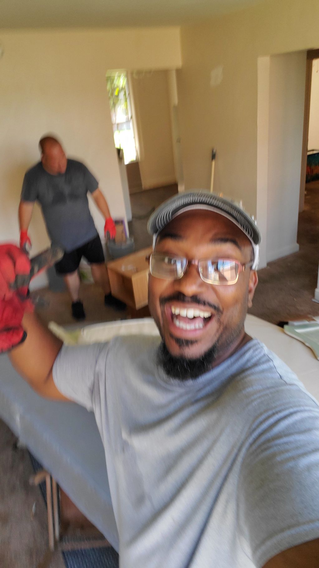 Mike and CP having a blast  at an apartment complex cleanout!