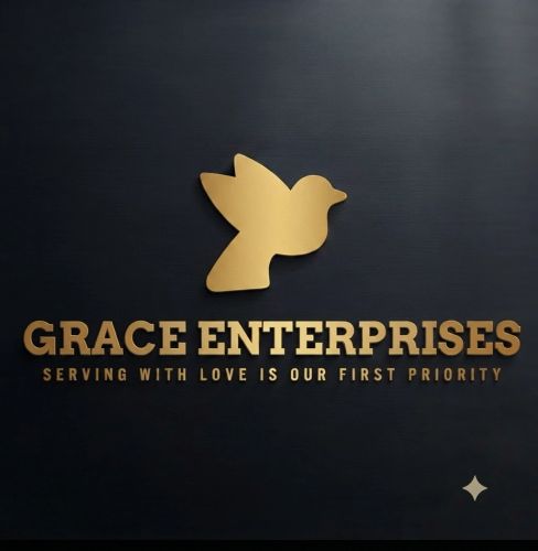 Grace Enterprises logo with a gold dove and tagline.