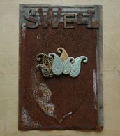 swell beach theme with stoneware waves, wall decor, on antique barn shingle