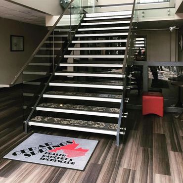 Glass Railing Stand Off System,  Commercial Glass Railing Project in Oakville, Ontario.