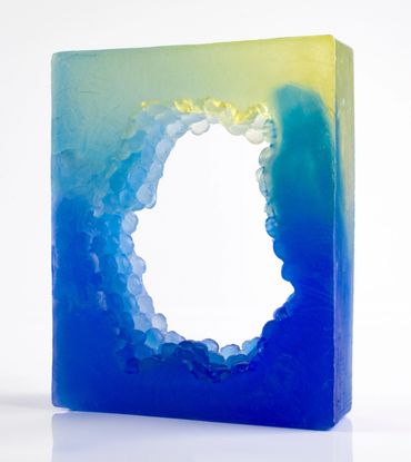 Blue to Yellow Hyperrectangle, 2021, cast glass, 15" x 12" x 4"