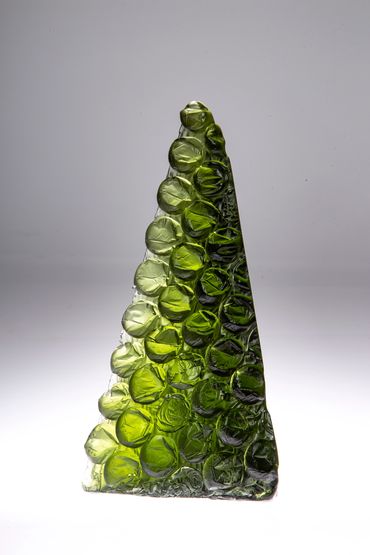 Lime Green Pyramid, 2019, cast glass, 10" x 4" x 5"