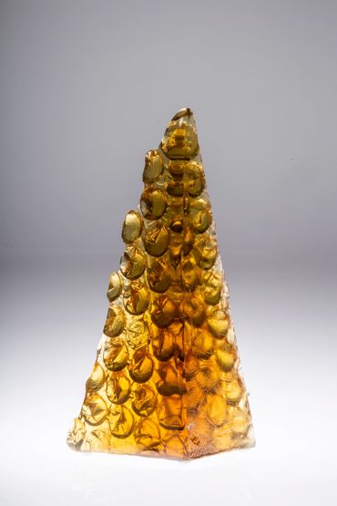 Amber Pyramid, 2019, cast glass, 10" x 4" x 5"