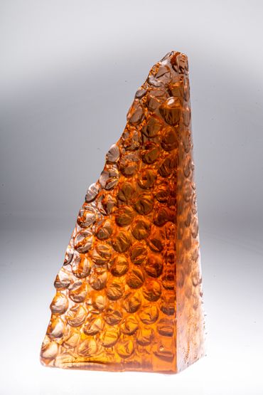 Peach Pyramid, 2019, cast glass, 13" x 8" x 6"