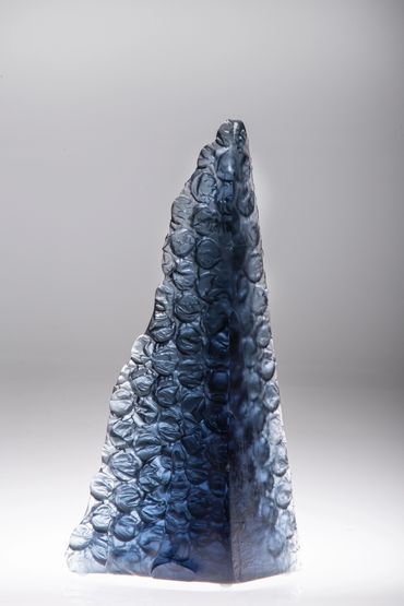 Juniper Blue Pyramid, 2019, cast glass, 14" x 8" x 6"