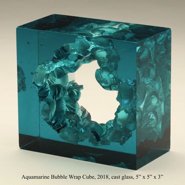 Aquamarine Bubble Wrap Cube, 2018, cast glass, 5" x 5" x 3"