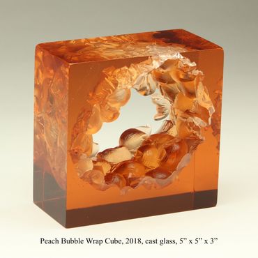 Peach Bubble Wrap Cube, 2018, cast glass, 5" x 5" x 3"