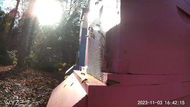 Sun setting on a honey bee brood box with a robber screen installed.