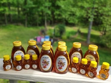 Fresh spring honey in squeeze bottles.