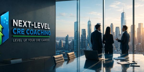 Professionals discussing business in a modern office with city skyline view.