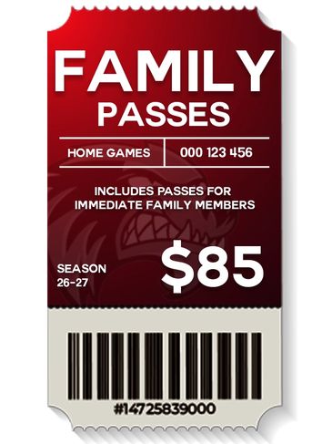 Family passes ticket for home games priced at $85.