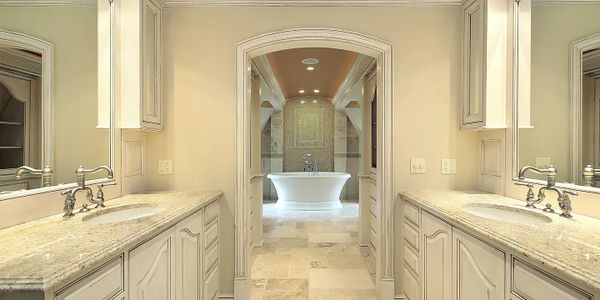 Luxury Bathroom Remodel, Double Vanity, Tub.