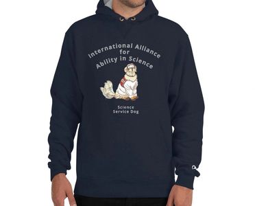 Image of a blue International Alliance for Ability in Science hoodie.