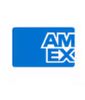 Blue American Express credit card logo.