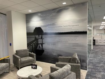 High contrast wall mural installed using built-in adhesive. Accent wall with positive message