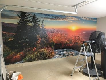 Wall mural in a garage.