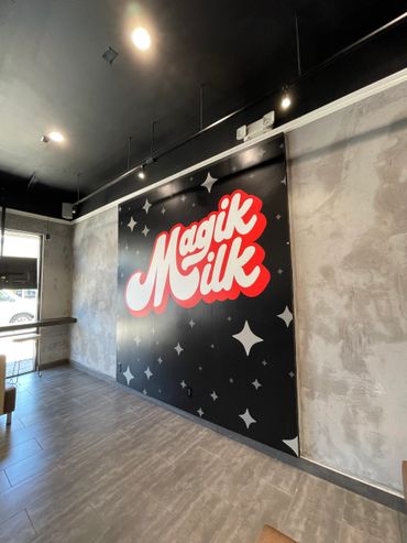 Vinyl backdrop for restaurant space, digitally printed vinyl.