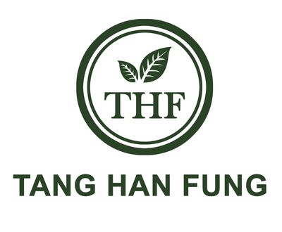 Logo of Tang Han Fung with green leaves and initials THF.