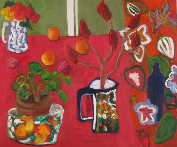 Still life painting of colourful items on a table