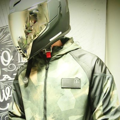 Rider shown wearing ICON Airflite Helmet and ICON Battlescar Merc jacket