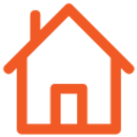 An orange house icon with a simple roof and door.