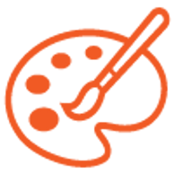 Orange paint palette and brush icon.