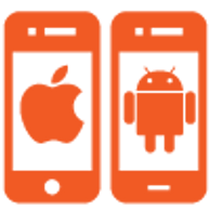 Two smartphones displaying Apple and Android logos side by side.